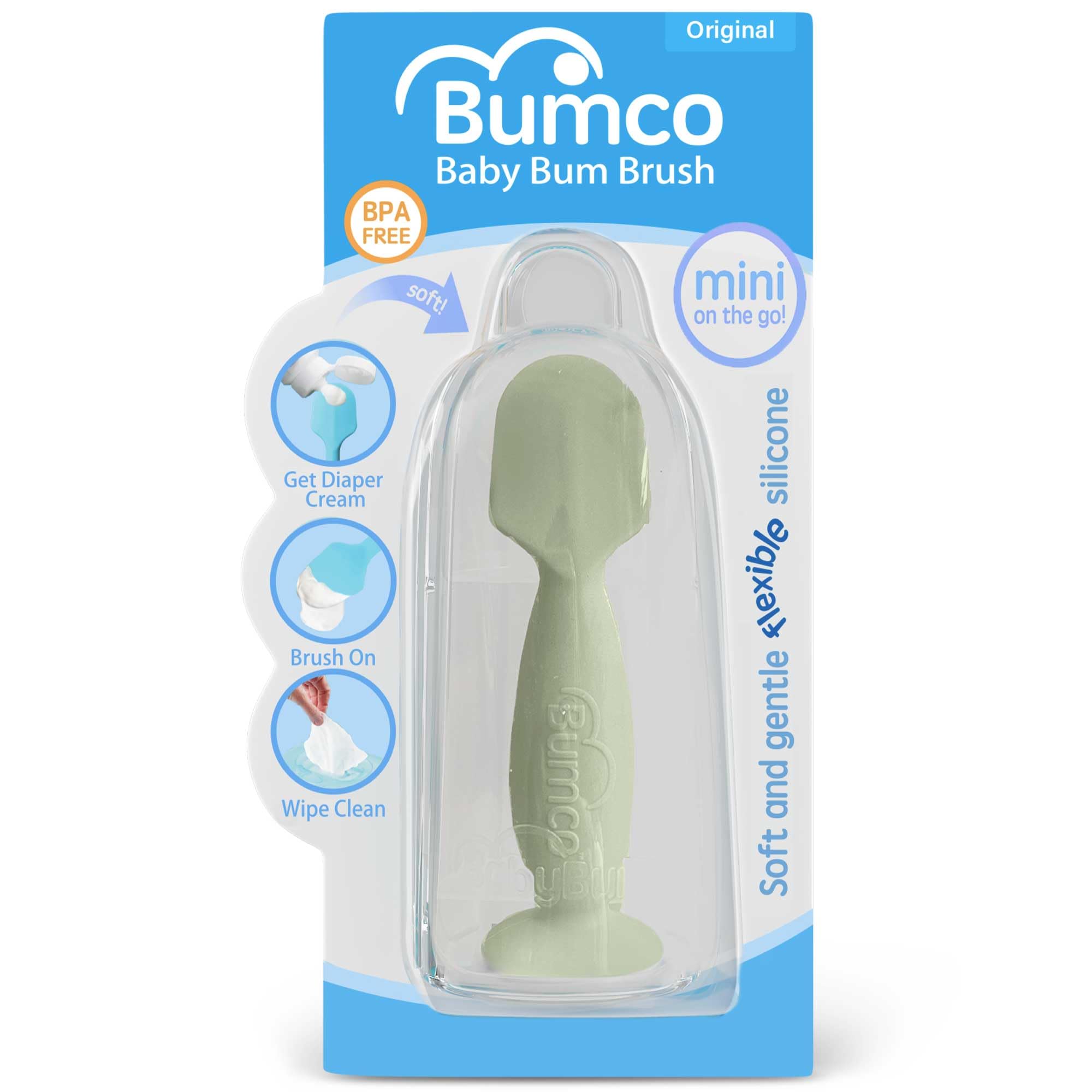 Bumco Travel Baby Diaper Cream Spatula with Travel Case (Sage Green) | BPA-Free, Travel size Diaper bag essentials. Mom-invented flexible rash paste applicator with suction cup and protective case