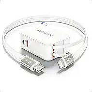 SUPERONE 4-in-1 Retractable Wall Charger, 35W PD Fast Charger with 3.3ft Cable (Longest on Market), GaN6 USB-C Plug Block for iPhone 17/16/15 Samsung Galaxy iPad Pixel