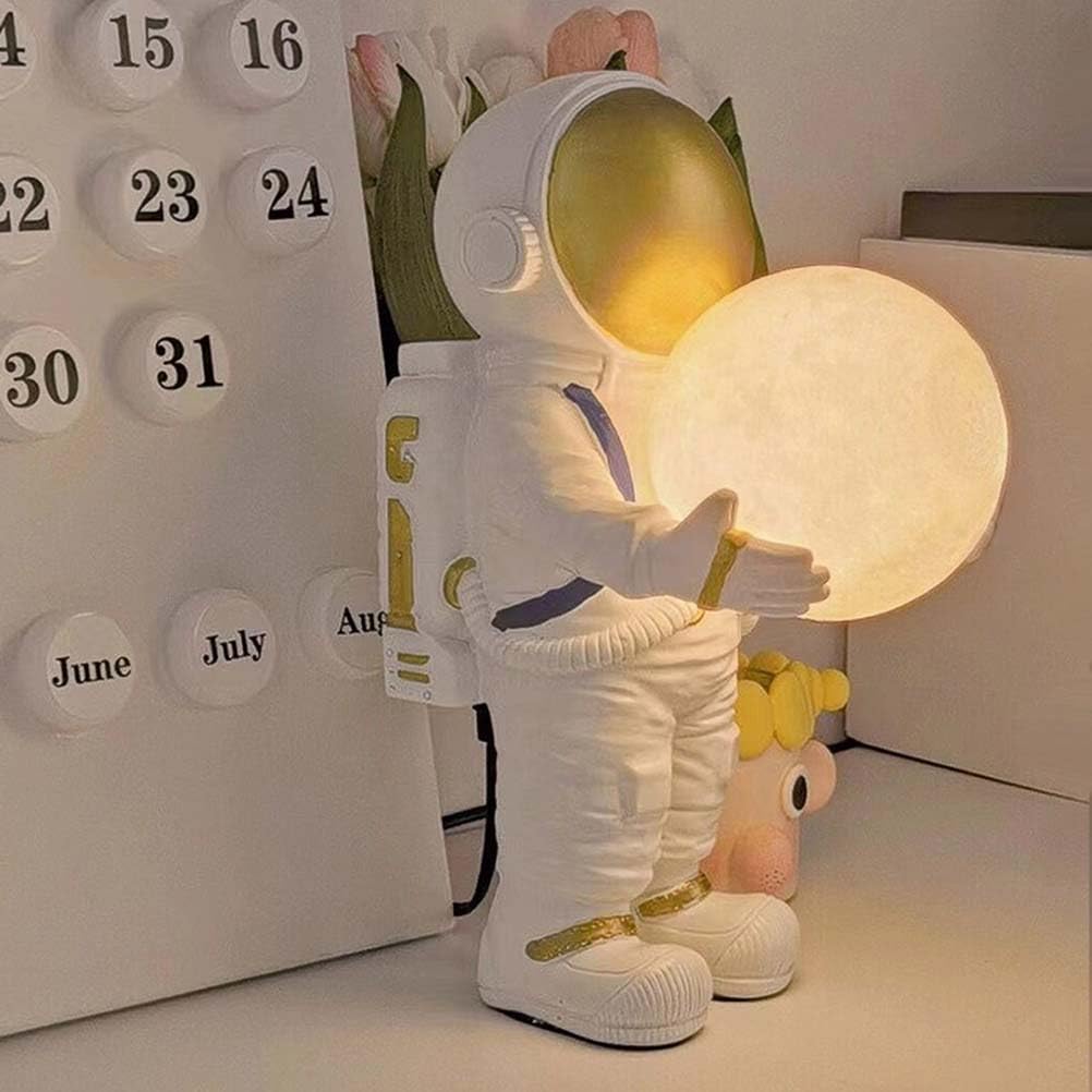 AoLa Lámpara de Mesilla de Noche LED Regulable con Interruptor de Cable Astronauta Luna Lámpara de Mesa 3D Print Luna Pequeña Lámpara 3000K/4000K/6000K Dormitorio Lámpara de Escritorio Decorativa