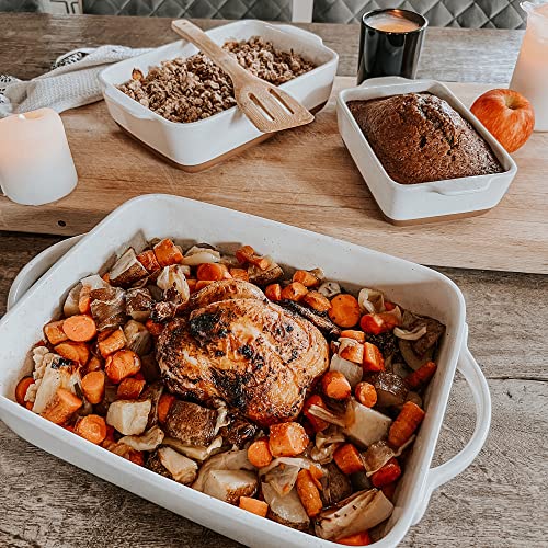 Mora Ceramic Baking Dish With Handles For Casserole, Lasagna, Gratin, Broiling, Roasting, And Baking. Large 9X13 In Pan, Extra Deep - Porcelain Serving Bakeware From Oven To Table. Freezer Safe - White #TOP4