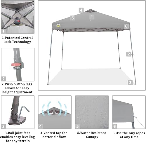 Miniatura 4 de CROWN SHADES Toldo desplegable de 9 x 9 pies con base patentada de 11 x 11 pulgadas, carpa de toldo para exteriores, bolsa de transporte, 8 estacas