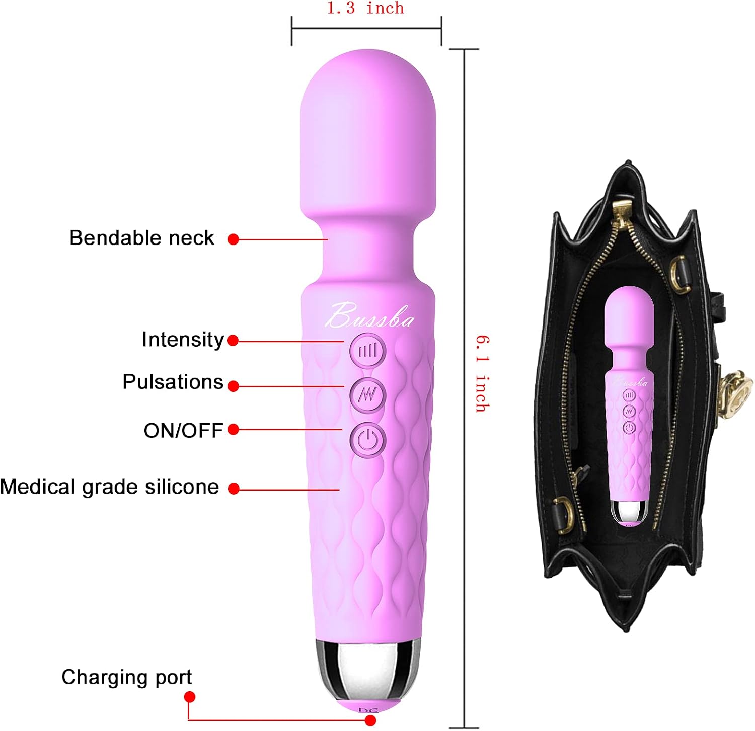 Limited Bussba Cordless Waterproof Magic Personal Wand Massager for Therapeutic muscular soreness and Sports Recovery-Spa Relaxation Massage-Mini,Quiet,8 Powerful Speeds-20 Modes-Great for 2020 Birthday Gifts