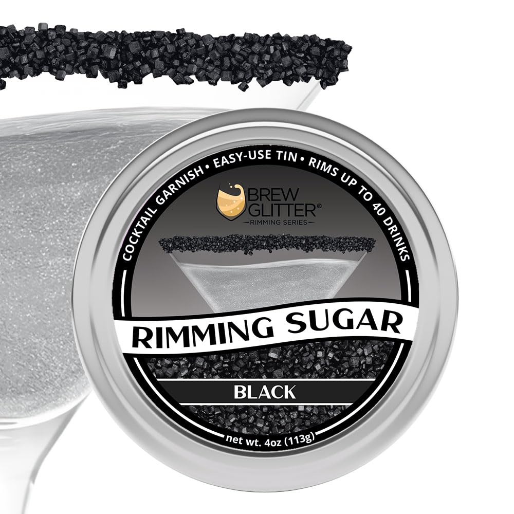 Brew Glitter - Black Rimming Sugar (4oz, 1x Bar Tin) Cocktail Garnish for Mixed Drinks & Refreshments