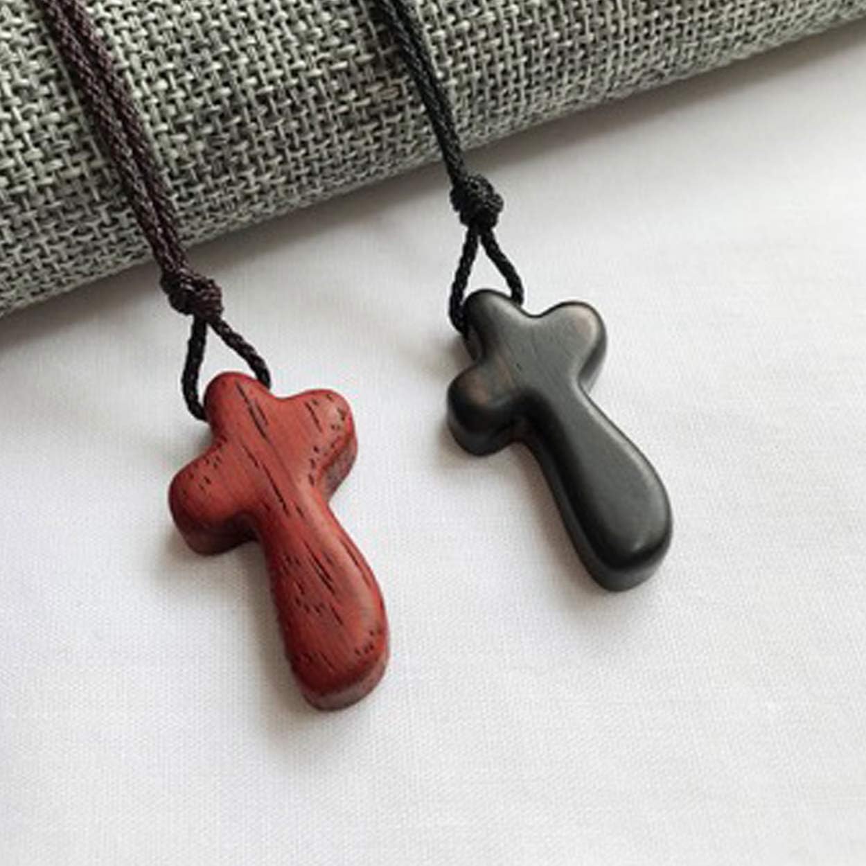 Natural Wooden Cross Pendant Necklaces for Women Men Sandalwood Handcrafted Gift Wood Hang from Car Rearview Mirror Pendant Vehicle Decoration - Image 3