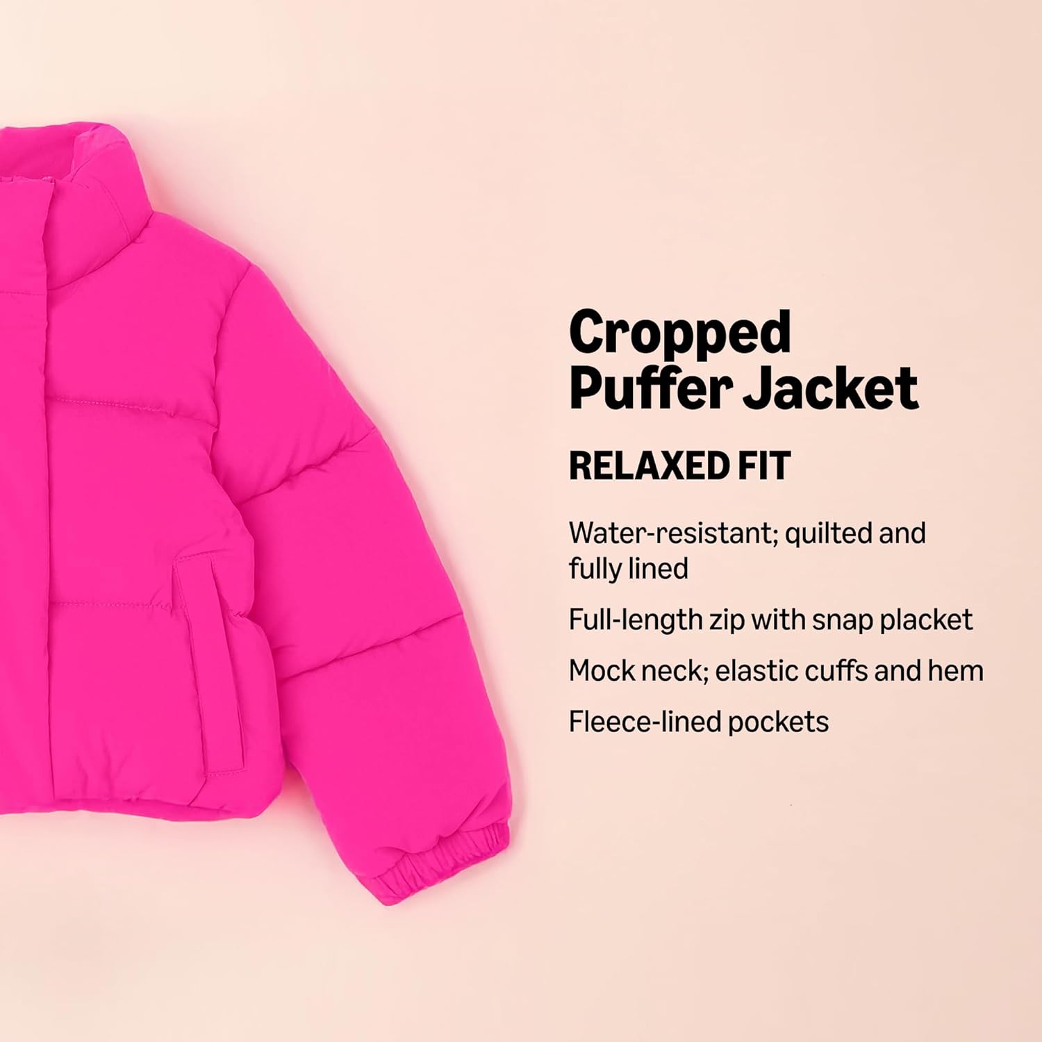 Amazon Essentials Girls and Toddlers' Cropped Full-Zip Puffer Jacket (Quilted Matte or Sherpa Fleece) - Image 2