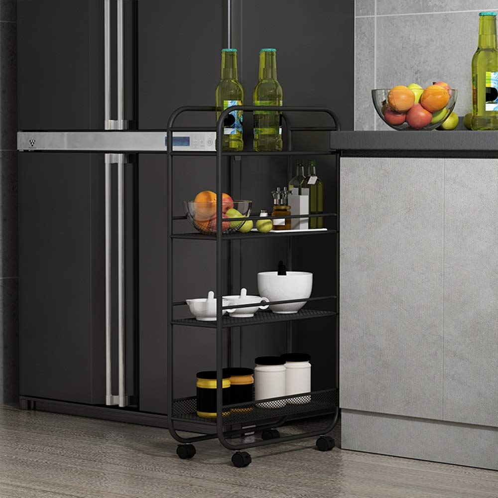 Estantería de alambre de metal resistente con 4 estantes ajustables y ruedas rodantes, ideal para baño, cocina, habitación de los niños y lavandería, color negro, cuatro capas