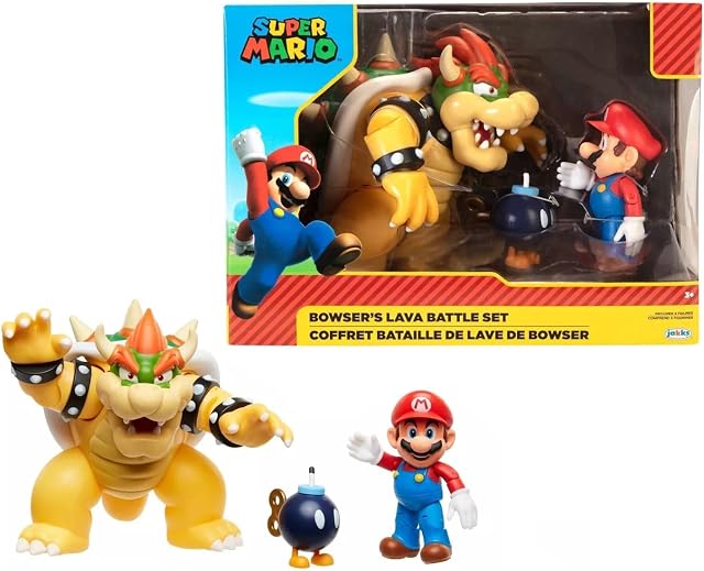 Nintendo Bowser Vs Mario Diorama Set with Mario Bowser and Bob-Omb Action Figures