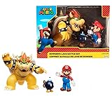 Jakks Pacific Super Mario - Set de Batalla Bowser - Recrea Esta Clásica Batalla Entre Mario vs Bowser - Juguete de hasta 15 cm de Altura - Recomendado para Niños 3 Años + Multicolor, Representación Original de Nintendo