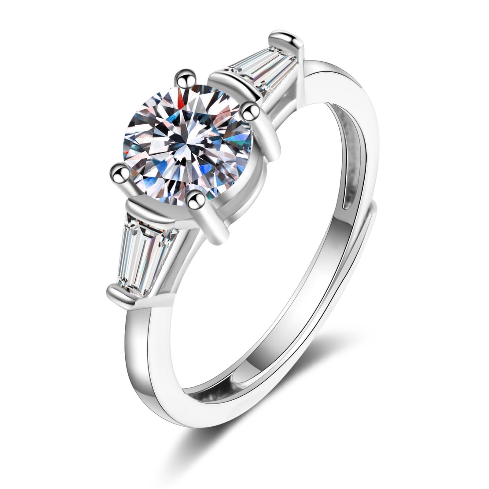 Pierścień do układania w stos unikalna obrączka ślubna z białego złota 18K diament laboratoryjny 4 zęby z okrągłą cyrkonią rozmiar H 1/2 moda dla żony biżuteria ślubna