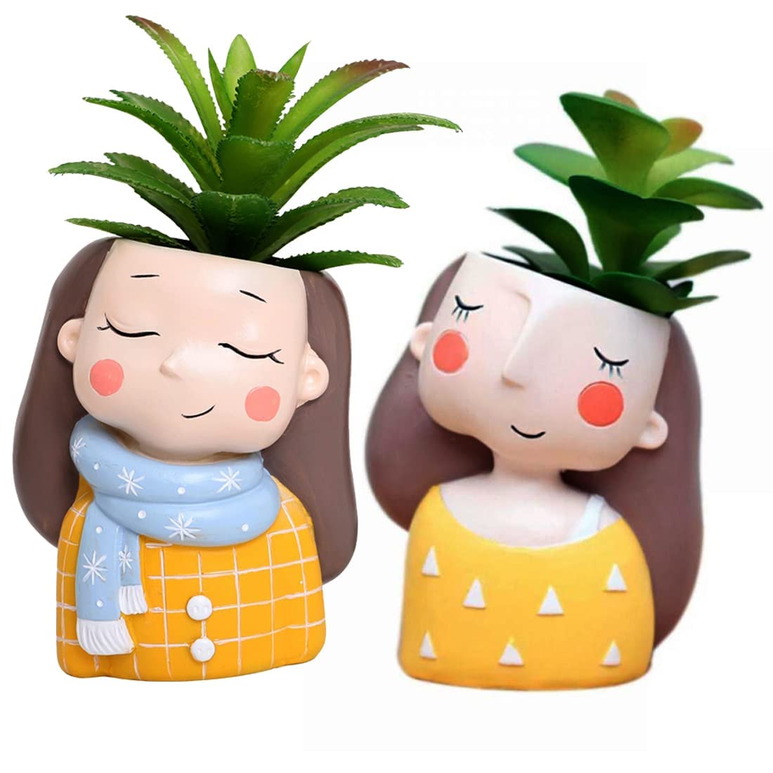 Vikarafty Naïve & Muffler Girls Pot Succulent Planter for Indoor Plants - Resin Planters Table Top Decorative Gardening Pot for Living Room, Home & Office Decoration (Set-2) (B0BJLCHC25) Amazon Price History, Amazon Price Tracker