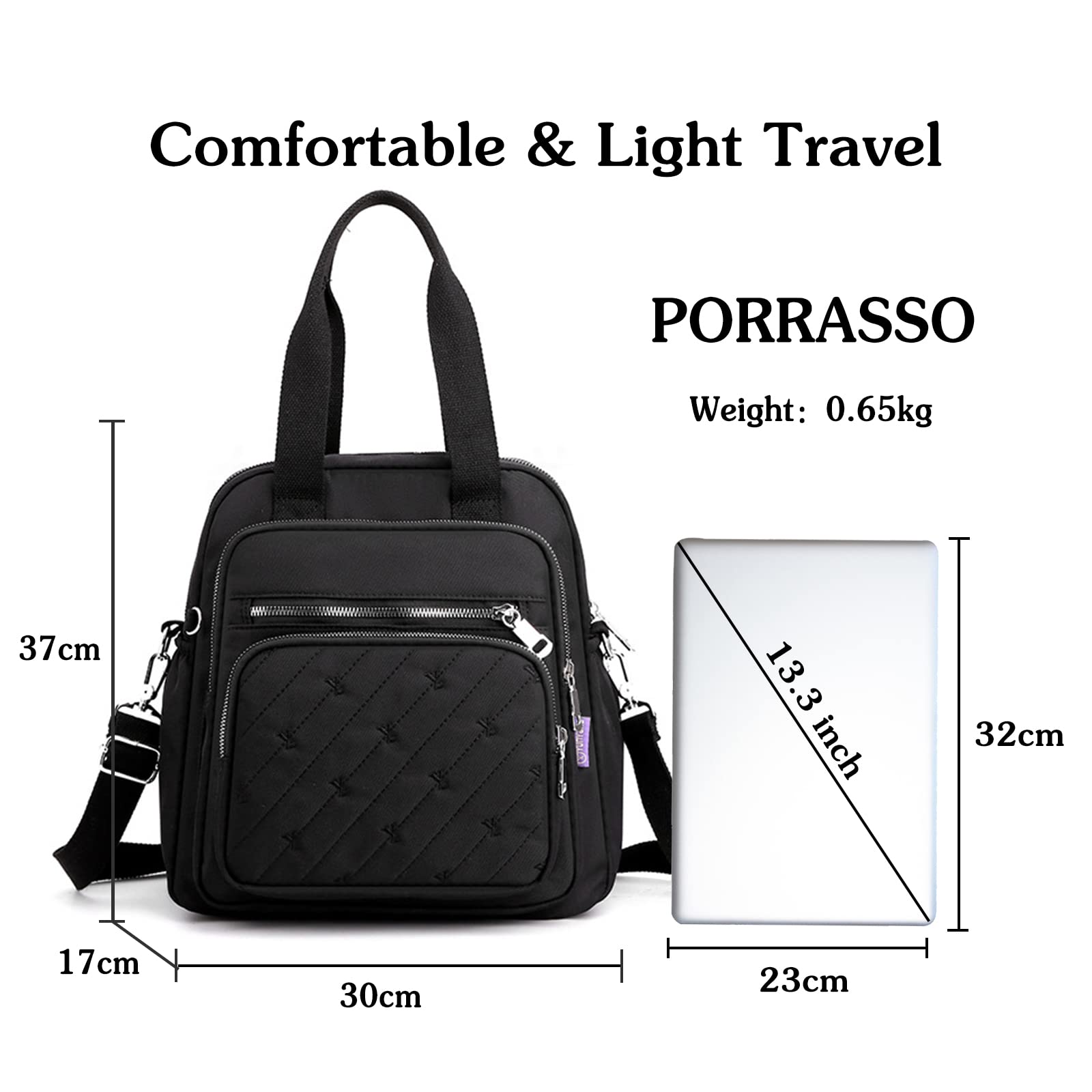 Zaino Moda Borsa a Spalla Donna Borsetta con Porta Ricarica USB Nylon Borse a Tracoll Daypack Borsa da Scuola Lavoro Viaggio Uso Quotidiano Zaini