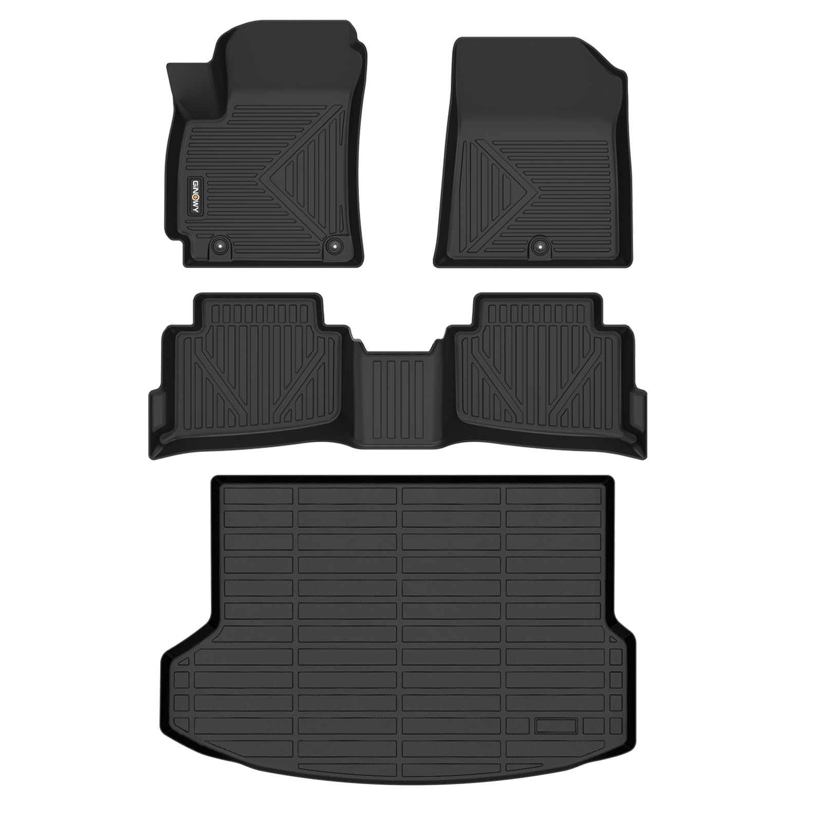 GINOWY- Floor Mats & Cargo Liner for Kia Seltos 2020-2023, TPE All Weather Protection Seltos Car Mats, Custom Floor Liners Non-Slip Trunk Mat, Waterproof Accessories Black
