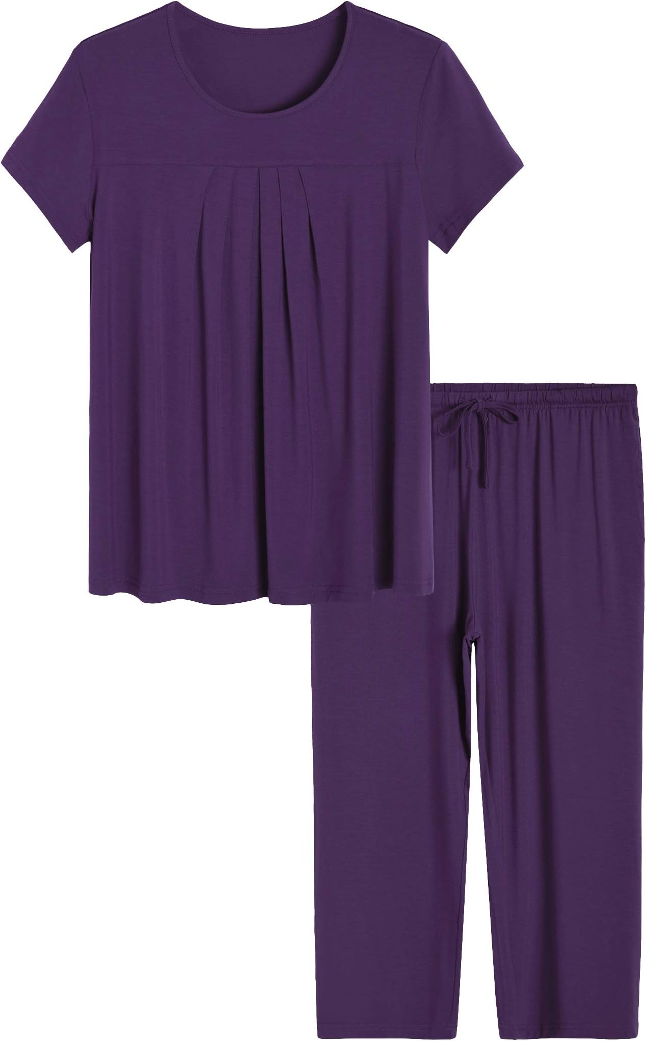 LatuzaWomen’s Pleated Loungewear Top and Capris Pajamas Set
