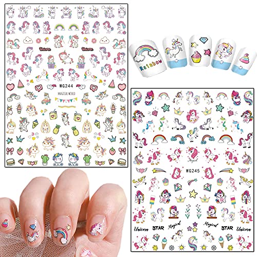 8 Sheets Cute Unicorn Nail Art Adhesive Sticker 3D Nail Art Supplies Rainbow Heart Moon Star Cartoon Nail Art Decals Design For Women Girls Manicure Tips Charms Decoration Diy Nail Art Stickers #TOP3