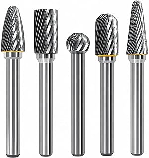 5pcs Tungsten Carbide Burr Set, 1/4" Shank, 3/8" Cutter Diameter,Single Cut Carbide Rotary Files for Metal Deburring, Engraving, and Grinding - Ideal for Die Grinder Drill Bits