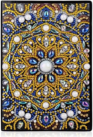 MWOOT 5D DIY Mandala A5 Diamond Pasted Painting Notebook Kits, Special Shaped Rhinestones Painting Journal Sketchbook, Embroidery Cross Stitch Leather Blank Diary Book with Tools for School Office