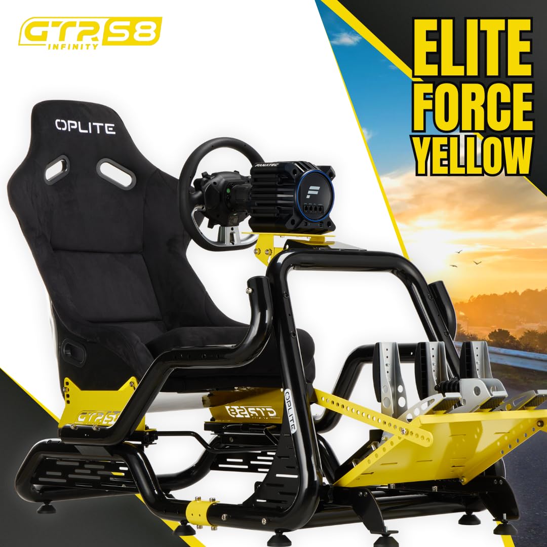 OPLITE Cockpit GTR S8 Elite Force Yellow Cockpit professionnel pour Simulation de Course Pilotage Simracing et Flightsim avec tubes de renfort latéraux