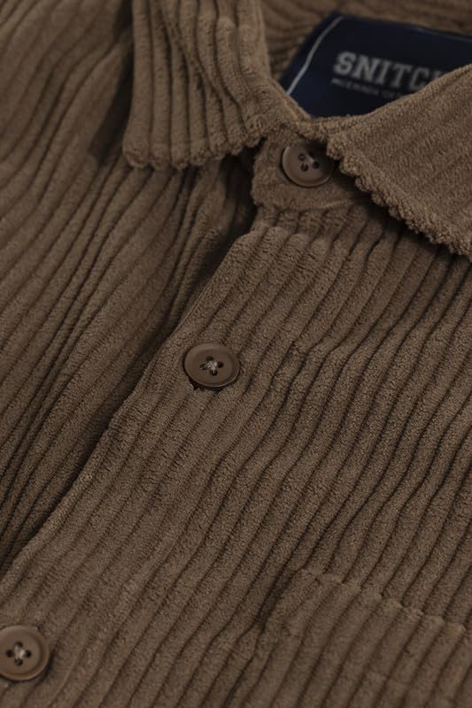 Image of SNITCH Men's Textured| Self-Design Shirts | Casual Wear| College Wear Streetwear Style | Polyester Spread Full Sleeve Relaxed Fit Brown