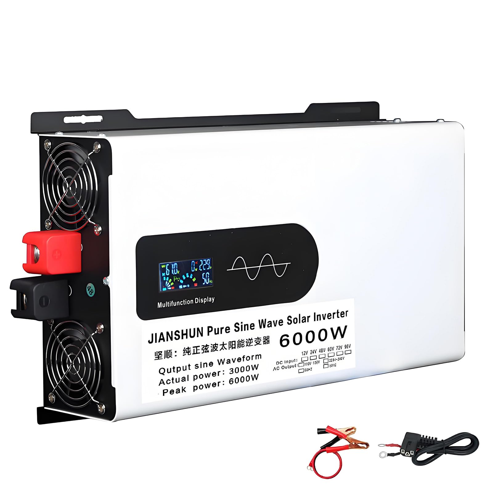 Inverter Solare Ibrido da 6000W,Inverter Bifase CC 12V/24V/48V/60V72V/96V a 110V/220V Ca con Inverter a Onda Sinusoidale Pura,Inverter in Parallelo,per Accumulo di Energia Domestico,24V-220V