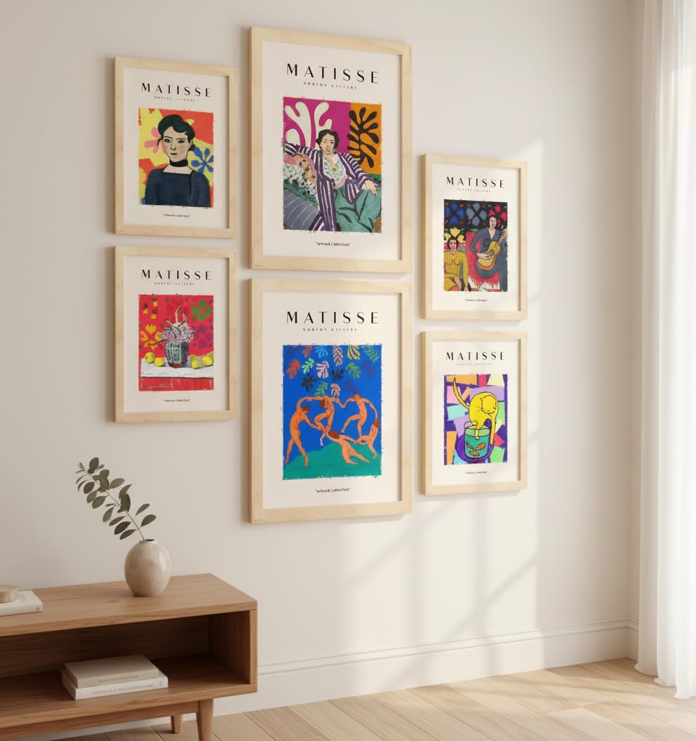 Nacnic Lot de 6 Affiches Henri Matisse. Fête. Estampes du fauvisme et de l'art abstrait pour l'architecture d'intérieur et la décoration. A3 & A4, cadres en bois.