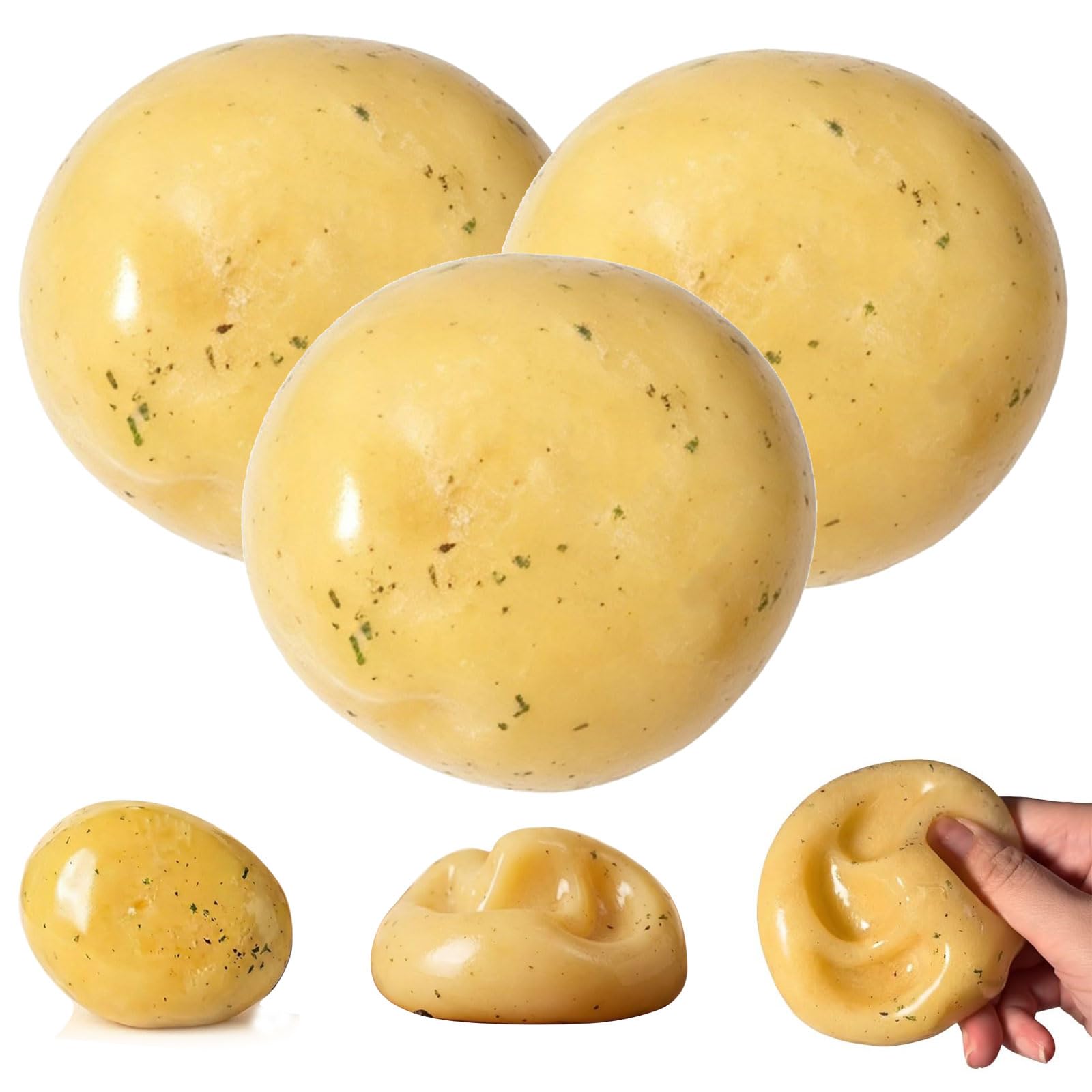 Realistic Mashed Potato Squishy Fidget Handmade Fake Food Stress Ball Mashed Potato Skin Soft Filled Squeeze for Anxiety Relief Toy Squeeze Shapeable for Adults and Teens Party Favors Gift (3PCS)