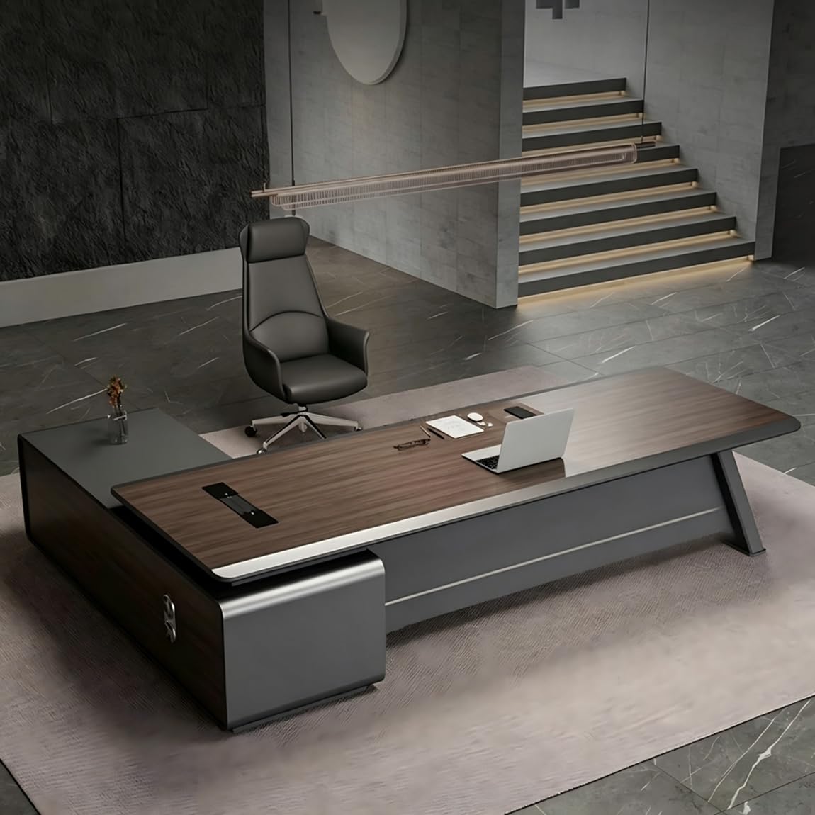 DUWEIKE L-Shaped Executive Desk, Large Home Office Desks with Storage Cabinet, Modern Wood Writing Computer Desk for Work Study,2.0m