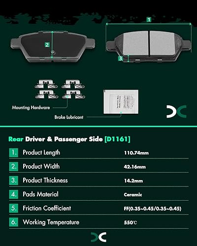 Miniatura 4 de SCITOO - Juego de pastillas de freno de cerámica, 8 pastillas de freno para Ford Fusion 2006-2012, 2007-2012 para Lincoln MKZ, 2006 para Lincoln