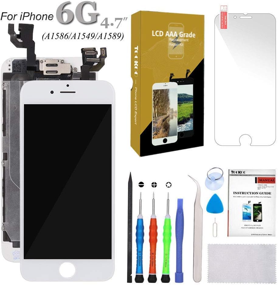 SmartShop for iPhone 6 Screen Replacement 4.7" White LCD Display with Touch Screen Digitizer Full Assembly + Front Camera + Earpiece + Free Screen Protector + Repair Tools Kit (iPhone 6 Screen White)