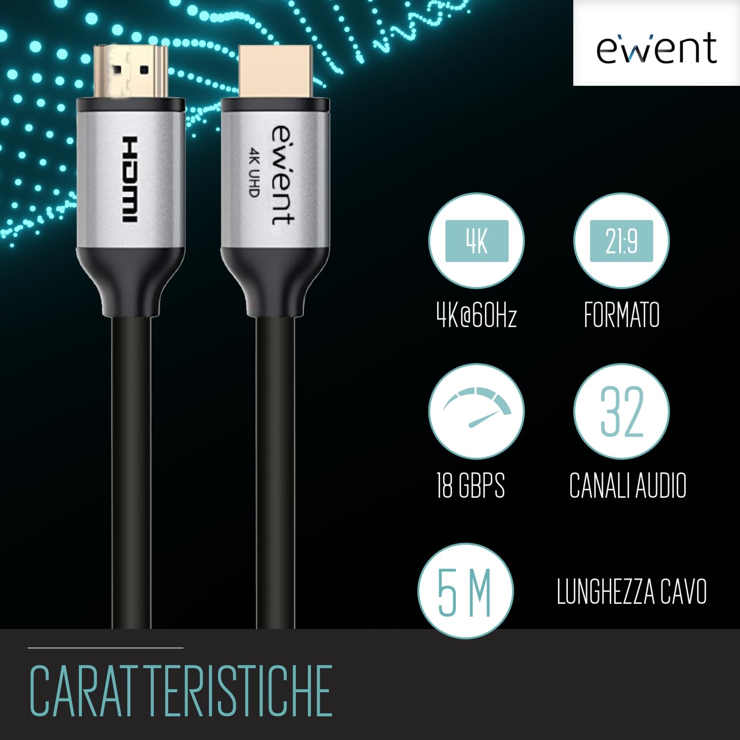 Ewent Cavo HDMI 1.4 High Speed Con Ethernet | Lunghezza 5 Metri, Supporta 4K A 30Hz E 3D, Contatti Placcati Oro Per Una Trasmissione Stabile - 6