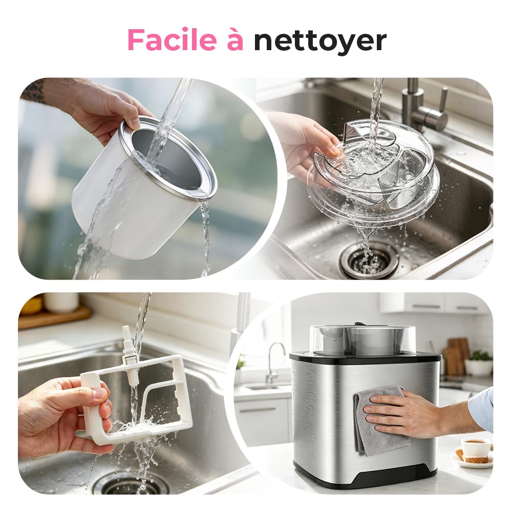 Sorbetière Turbine à Glace, Sorbetière Électrique, Machine à Glace en Acier Inoxydable, 2L Machines à Glace et Sorbetière pour Sorbet Glace, Crème Glacée et Yaourt Glacé