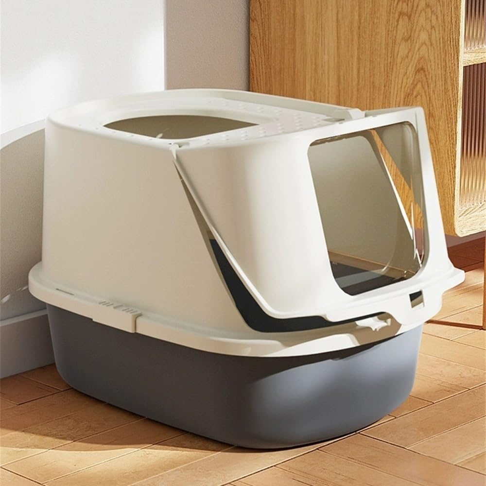 Pet Toilet Caja de Arena for Gatos con Pala, diseño Cerrado for Gatos Grandes, fácil de Limpiar Litter Box(Gray)