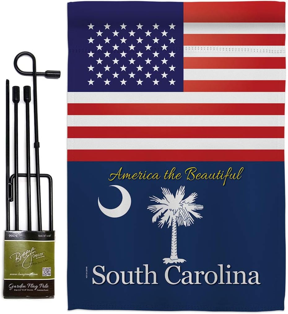 US South Carolina Garden Flag Set Wall Holder Americana States USA American Territories Republic Country Particular Area Small Decorative Gift Yard House Banner Made In 13 X 18.5