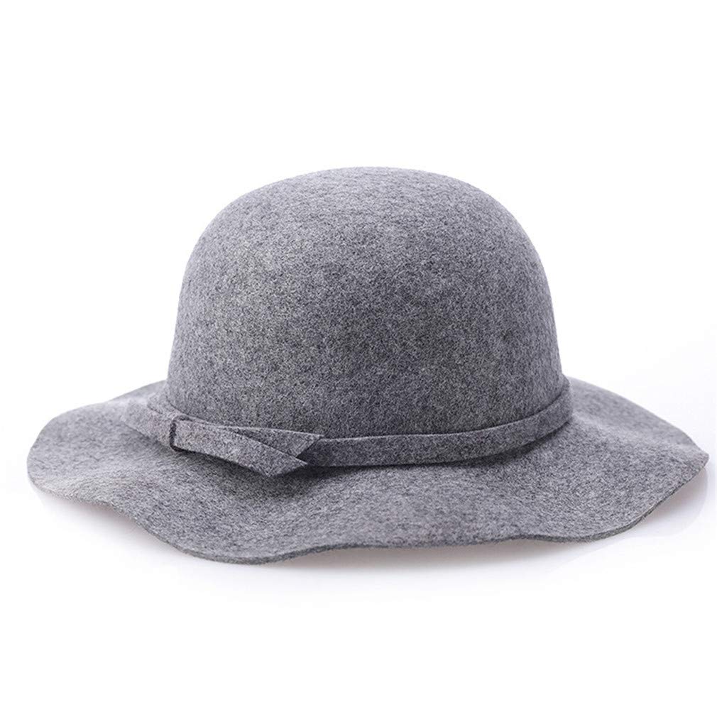 Ulalaza Women's 3-Grey Wool Felt Cloche Hat Winter Wide Brim Retro Flower Bowknot Vintage Bucket Hat Floppy Hat For