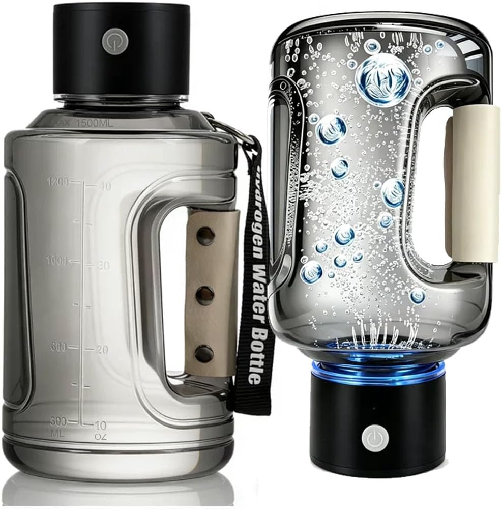 Large Hydrogen Water Bottle 50oz Up to 2400ppb for Sports Travel Office | 1.5 liter hydrogenated water SPE/PEM Hydrogen Water Generator, Portable Rechargeable with 1500mAh Battery daily hydration