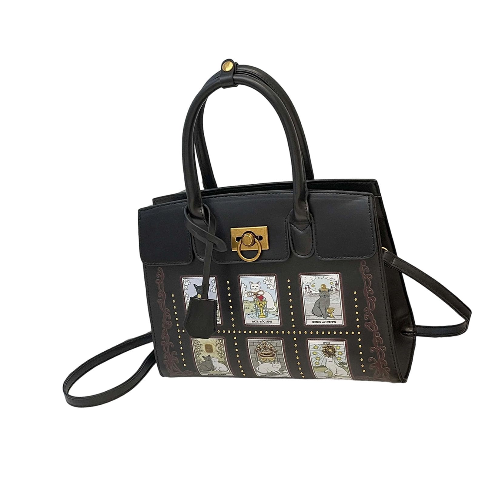 Borsa con ricamo creatura con tracolla regolabile e tasche multiple per borsa da donna dal design alla con gatti