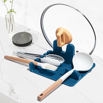 AUOON Silicone Utensil Rest with Lid Holder, Large, Fog Blue