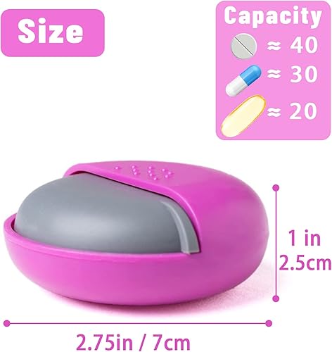 Miniatura 3 de INVODA Pastillero de viaje, lindo pastillero redondo para bolso, contenedor compacto para medicamentos, píldoras, aceite de pescado, vitaminas y
