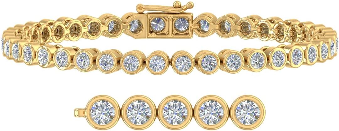 5 Carat Bezel Set Diamond Box Chain Tennis Bracelet for Women in 14K Gold (7.5 Inch) (I2I3 Clarity)