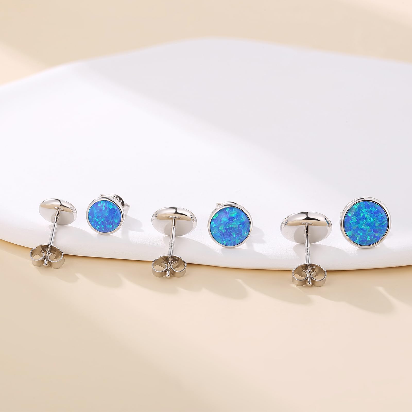 925 Sterling Silber Opal Ohrringe Mehrfarbig Runde Ovale Opal Ohrstecker Hypoallergene Schmuck Geschenke für Damen 5/6/7/8 mm