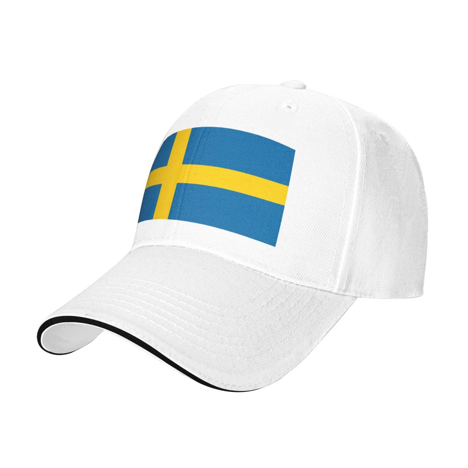 Hhbiuuo Unisex White Baseball Caps, Swedish Flag Print Adjustable Snapback Hats, Fashion Comfortable Sun Golf Dad Trucker Hat