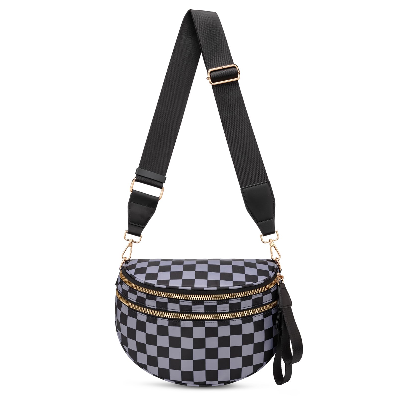 Pure Colour Crossbody Bum Bags for Women Spacious Checkered Cross body Bag Nylon Trendy Fanny Pack for Travel
