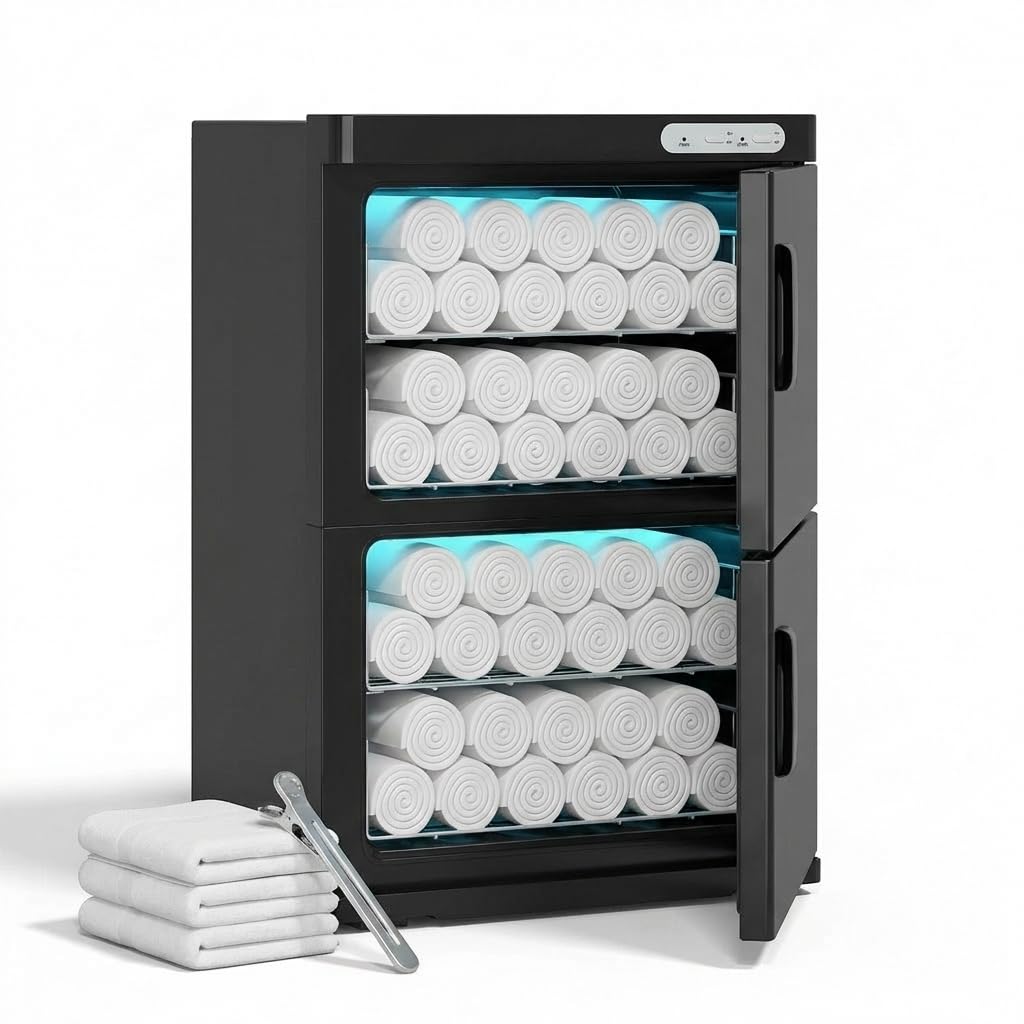 TABU 46L Hot Towel Warmer Cabinet, Extra Large Professional Towel Heater with 4 Stainless Steel Racks & Water Drip Tray, for Spa, Salon, Barber,Black