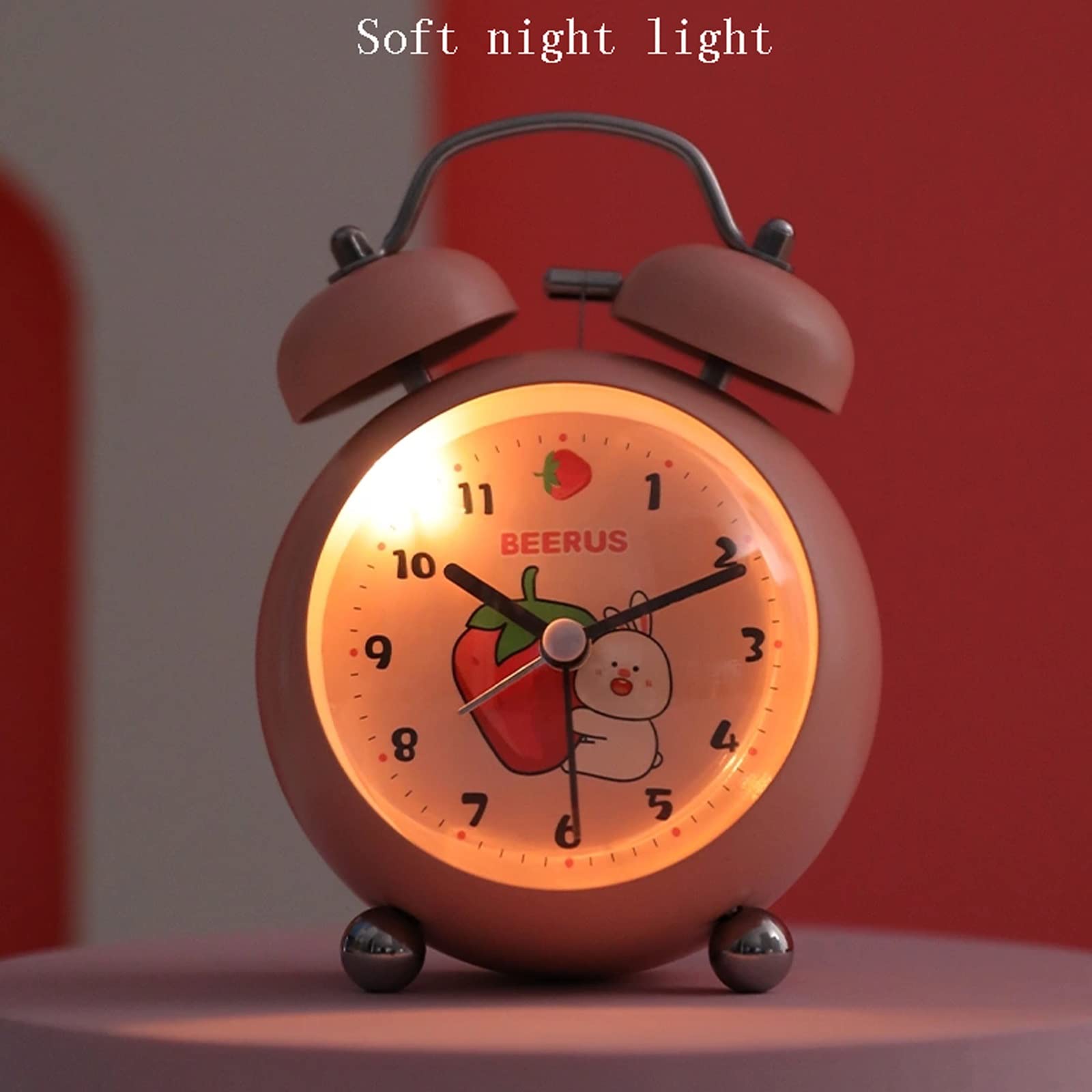 Reloj despertador para niños, reloj despertador con doble campana, con luz nocturna, lindo reloj despertador analógico con pilas para el hogar, mini reloj despertador redondo para mesita de noche, rel