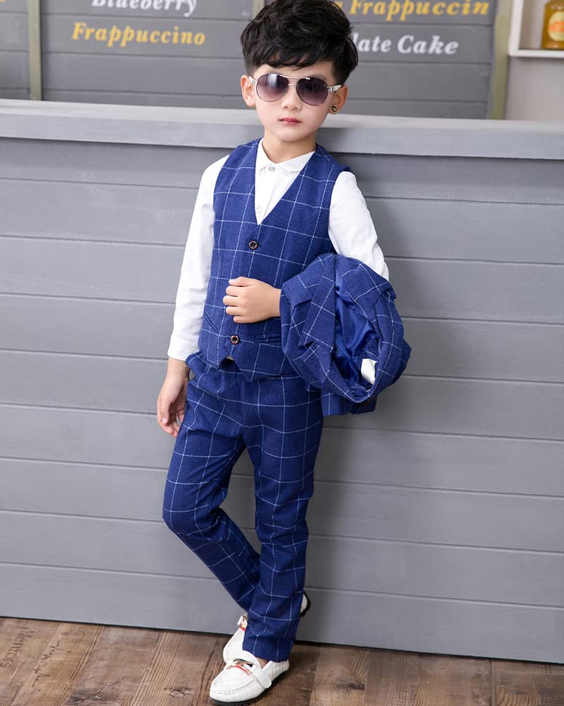 Jungen Festlichen Anzug Set Plaid Kinder Blazer & Hosen Outfit, Freizeitkleidung Oder Hochzeitskleid 3 teiliges/4 teiliges Gentleman Jacke + (Langarm Hemd) + Weste + Hosen