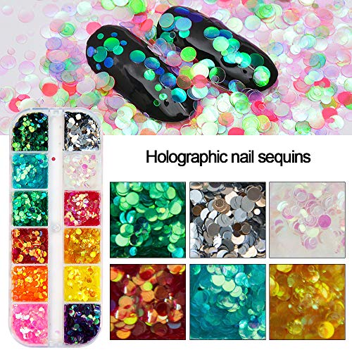 EBANKU 7 Boxen Nagel Pailletten Glitter Runde, ultradünne bunte Festival Gesicht Körper Haar Nail Art Glitter Aufkleber… – Bild 3