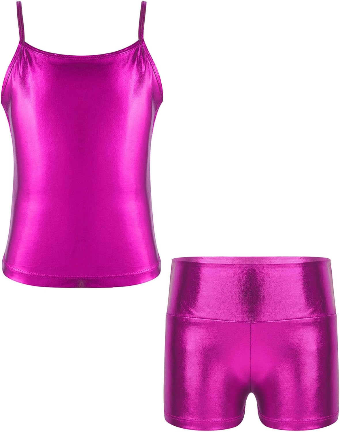 Kids Girls 2 Piece Dance Outfit Sports Suit Crop Tank Top with Athletic Booty Shorts Set Gymnastics Tracksuit