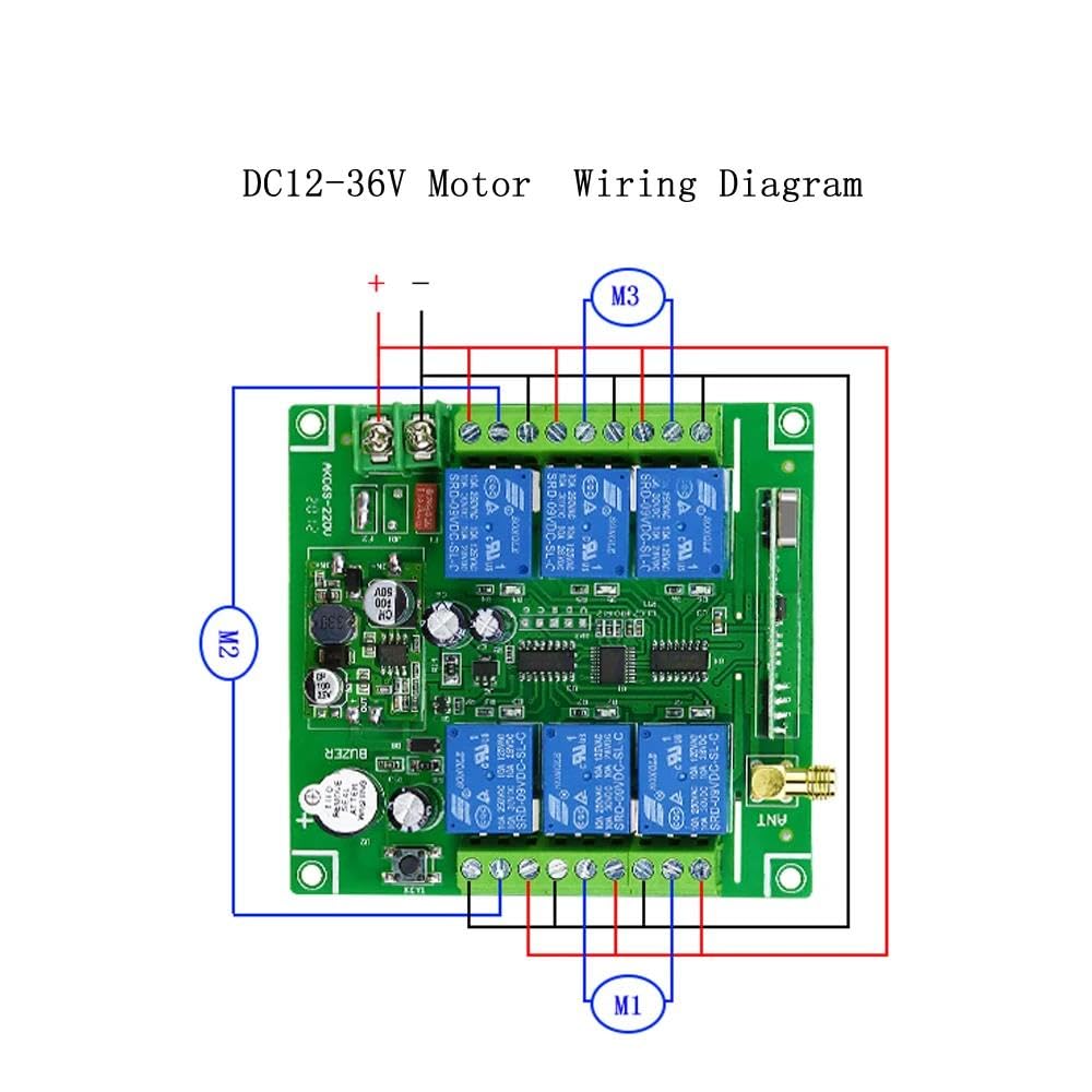Sistema de interruptor remoto de 6 canales 433 MHz, receptor inalámbrico, alcance de 300 m, CC 12 V-36 V, para puertas de persianas, garaje, puertas eléctricas, ventanas, polipastos de