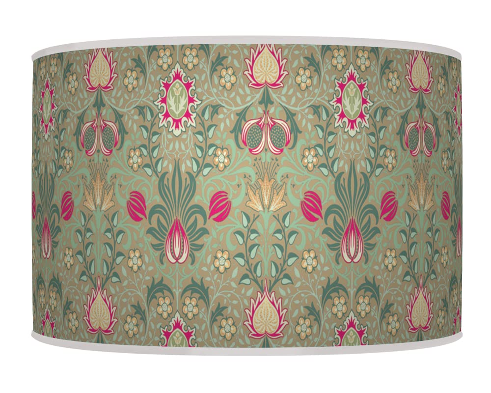 New Morris Inspired Sage Green Hot Pink Ceiling Light Handmade Drum Lamp Shade Floor or Ceiling Pendant Light Shade dz202 (30cm(12")