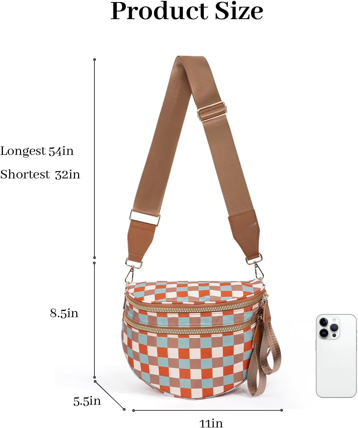 Checkered Crossbody Bag Nylon Bum Bags for Women Spacious Handbags Checkered Purse Fanny Packs with Shoulder Strap - Image 4