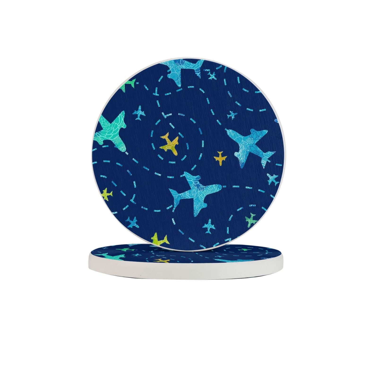 Unique Design Nay Blue Airplane Six Piece Coaster Heat-Resistant Reusable Saucers for Drinks Wine Glasses Plants Cups Mugs